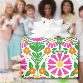 Papel De Presente Presente de Flores Cor-de-Rosa Laranja Verde Alegr