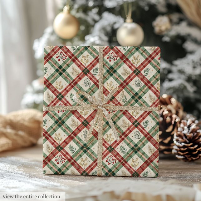 Papel De Presente Presente de folhagem em aquarela verde e vermelha  (Charming green and red watercolor greenery gift Wrapping Paper)