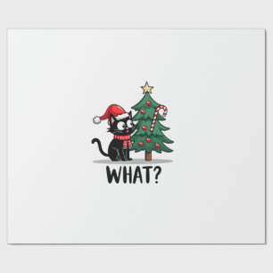 Papel De Presente Presente de Gato Preto Engraçado Empurrando Árvore