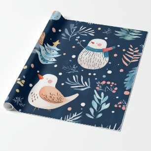 Papel De Presente Presente de homem de neve azul fofo de inverno