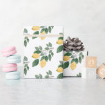 Papel De Presente Presente de Limões e Folhagens Boho Aquarela<br><div class="desc">Papel de embrulho chique boho com padrão de limões e folhagens em aquarela. Adicione um toque brilhante e festivo ao seu embrulho de presente com este lindo papel de embrulho de limão. O design apresenta limões amarelos cítricos em aquarela e folhagens pintadas à mão. Este papel de embrulho de limão...</div>