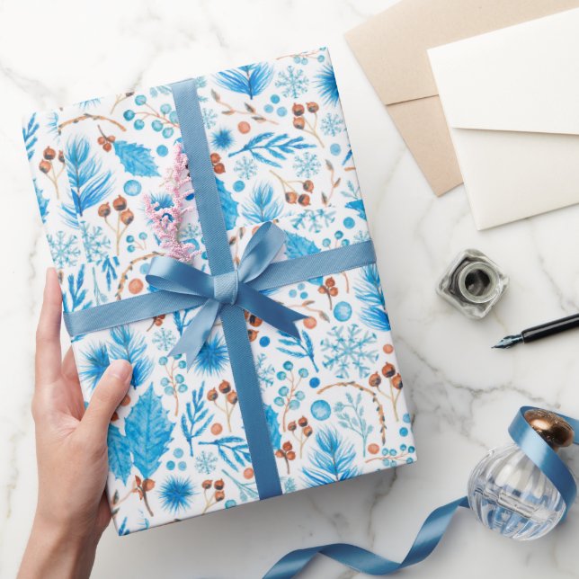 Papel De Presente Presente de Natal Azul Congelado Moderno (Presentear)