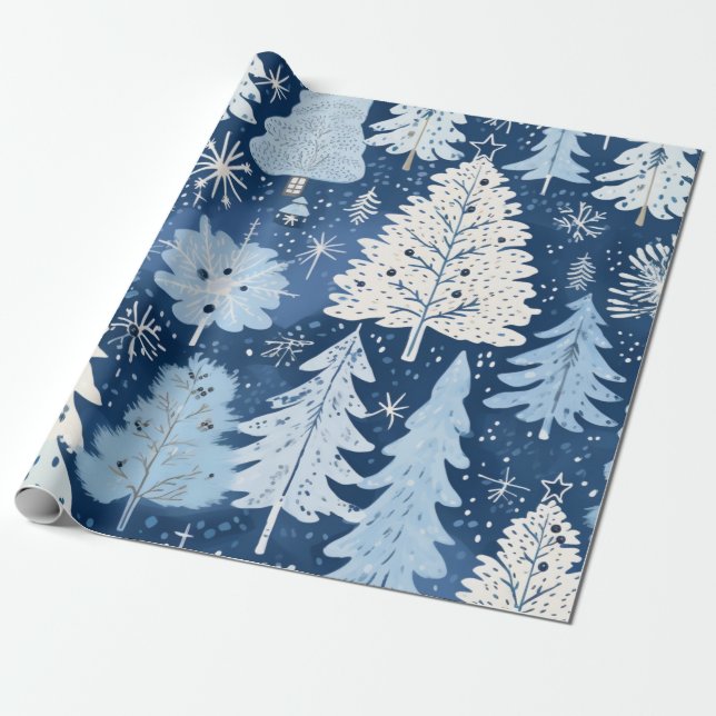 Papel De Presente Presente de Natal Azul e Branco (Desenrolado)