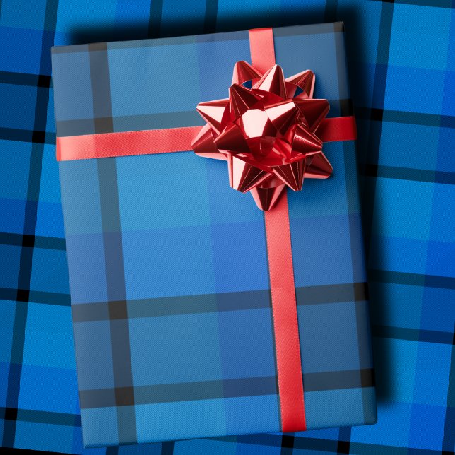Papel De Presente Presente de Natal azul marinho xadrez clássico (Criador carregado)