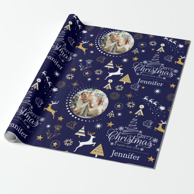 Papel De Presente Presente de Natal Azul Personalizado (Desenrolado)