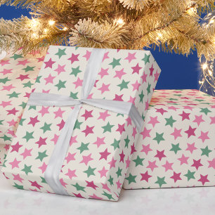 Papel De Presente Presente de Natal com Estrela Rosa e Verde