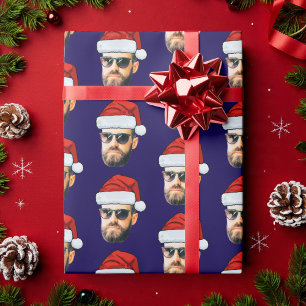 Papel De Presente Presente de Natal com Foto de Rosto com Chapéu de