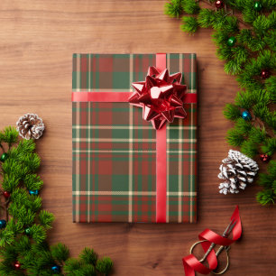 Papel De Presente Presente de Natal com xadrez tartan vermelho e ver