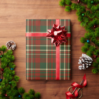 Papel De Presente Presente de Natal com xadrez tartan vermelho e ver