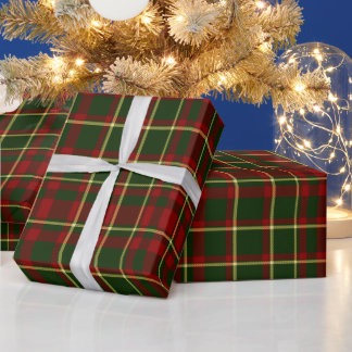 Papel De Presente Presente de Natal com xadrez tartan vermelho e ver