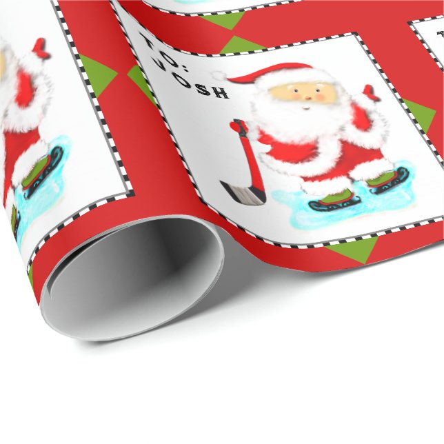 Papel De Presente Presente de Natal de Hóquei no Gelo Personalizado (Ponta do rolo)