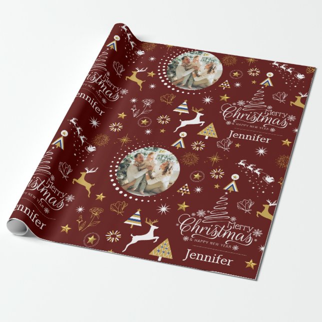 Papel De Presente Presente de Natal de Maroon Personalizado (Desenrolado)
