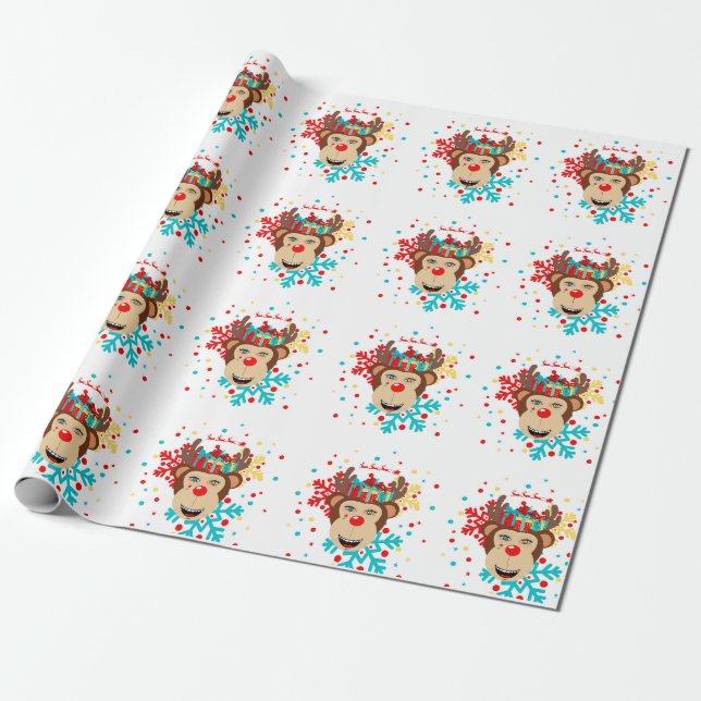 Papel De Presente presente de natal de renas de macaco (Desenrolado)