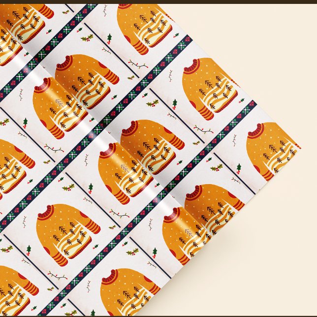 Papel De Presente Presente de Natal de Suéter Feio Bonito (Cute Ugly Sweater Pattern Christmas Gift Wrapping Paper)