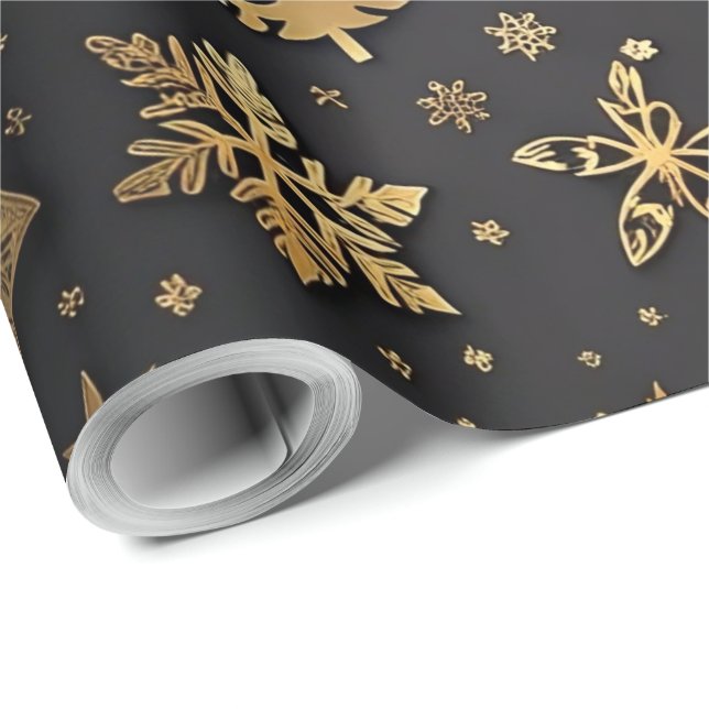 Papel De Presente Presente de Natal Dourado e negro elegante (Ponta do rolo)