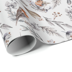 Papel De Presente Presente de Natal Elegante do Pássaro Robin de Inv