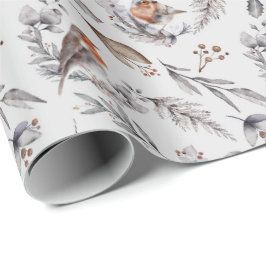 Papel De Presente Presente de Natal Elegante Robin Bird