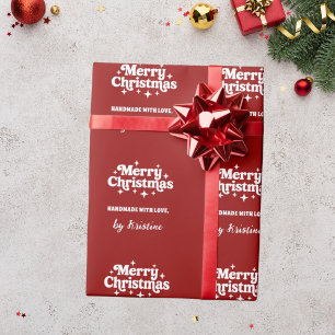 Papel De Presente Presente de Natal embrulhado à mão em vermelho