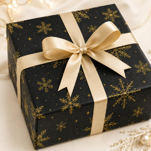 Papel De Presente Presente de Natal Estrela Floco de Neve Preto Luxo