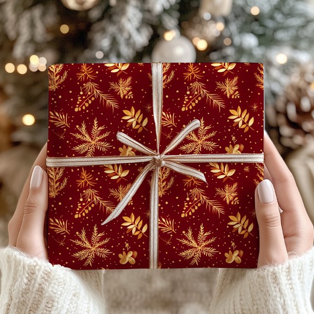 Papel De Presente Presente de Natal Festivo Dourado Vermelho (Red Gold Moody Festive Christmas Gift Wrapping Paper)
