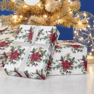 Papel De Presente Presente de Natal Floral de Poinsettia Vermelha