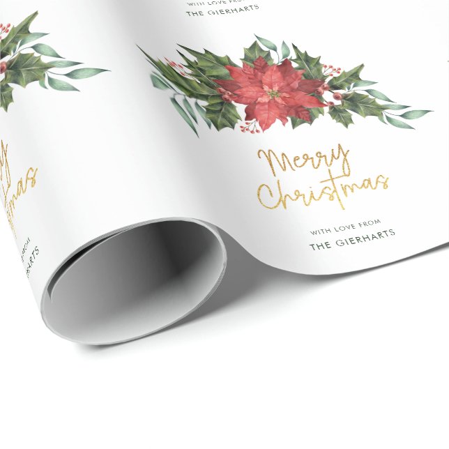 Papel De Presente Presente de Natal Holly Foliage Red e Green Script (Ponta do rolo)