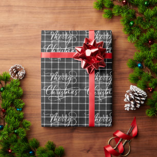 Papel De Presente Presente de Natal Moderno Xadrez PRETO BRANCO