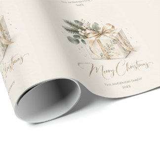 Papel De Presente Presente de Natal Personalizado Elegante em Aquare