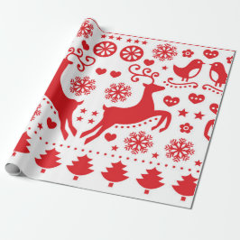 PAPEL DE PRESENTE PRESENTE DE NATAL REINO ESCANDINAVIANO EM VERMELHO