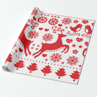 PAPEL DE PRESENTE PRESENTE DE NATAL REINO ESCANDINAVIANO EM VERMELHO