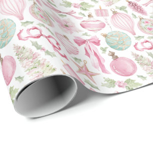 Papel De Presente Presente de Natal Rosa Aquarela