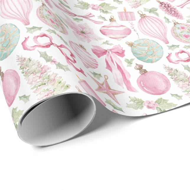 Papel De Presente Presente de Natal Rosa Aquarela (Ponta do rolo)
