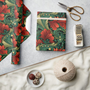 Papel De Presente Presente de Natal Verde Vermelho Arte Nova