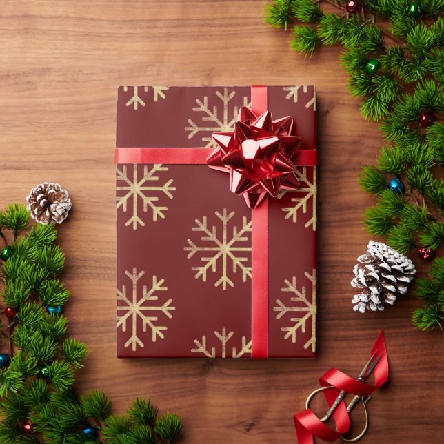 Papel De Presente Presente de Natal Vermelho com Flocos de Neve Dour (Presente de Natal)