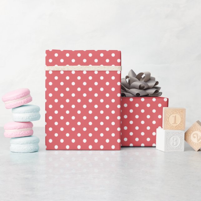 Papel De Presente Presente de Padrão de Bolinhas Vermelhas Rosa Cora (Chá de bebê)