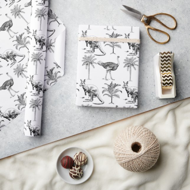 Papel De Presente Presente de Padrão de Canguru Emu Palma de Toile A (Artesanato)