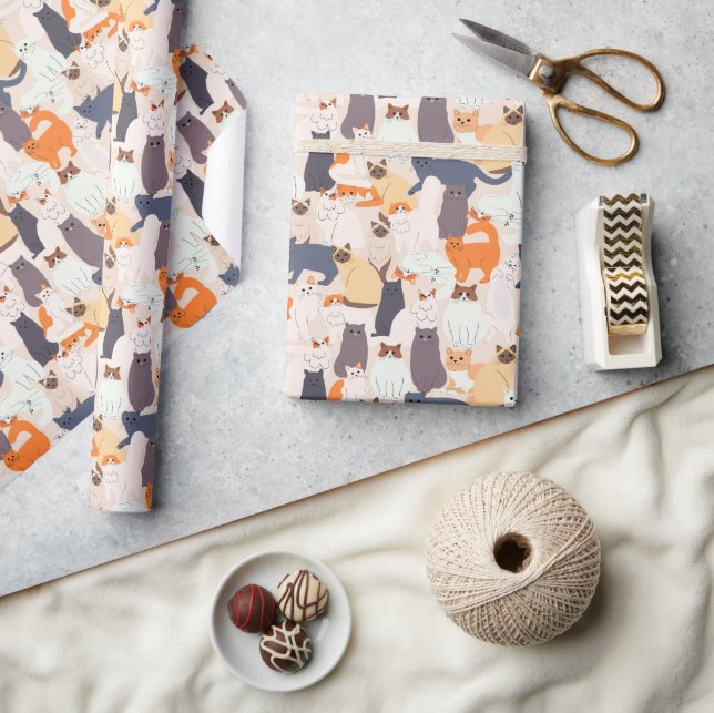 Papel De Presente Presente de Padrão de Pet de Gato de Cartoon (Artesanato)