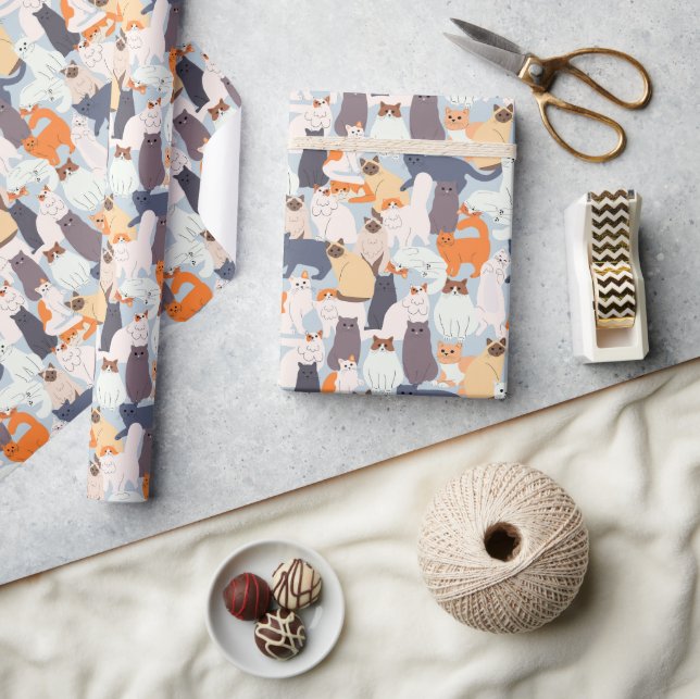 Papel De Presente Presente de Padrão de Pet de Gato de Cartoon (Artesanato)