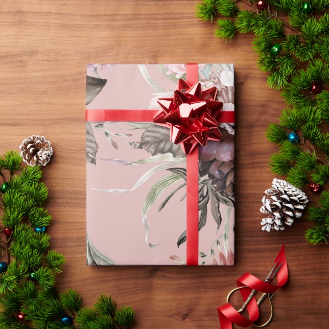 Papel De Presente Presente de Padrão Floral Rosa Moderno e Bonito (Presente de Natal)