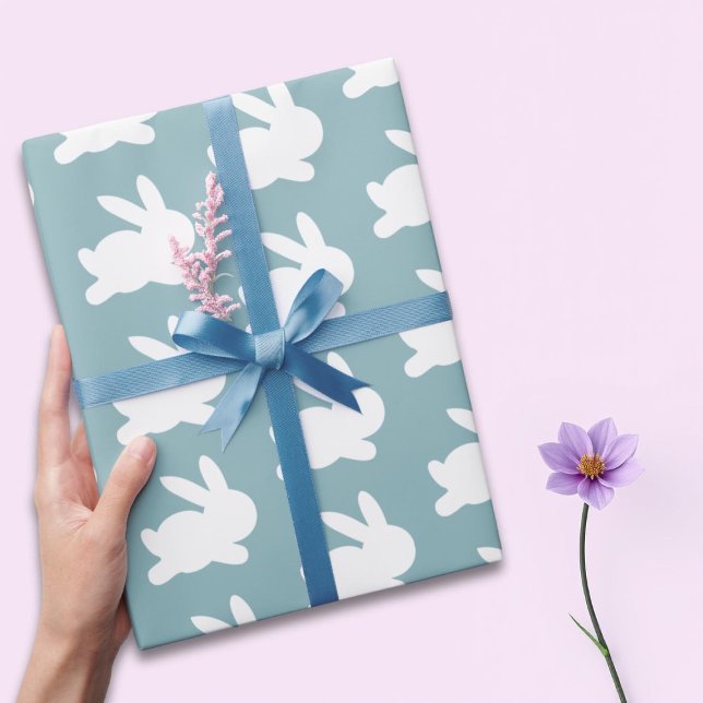 Papel De Presente Presente de Páscoa do Teal e do Rabbit Branco (Criador carregado)