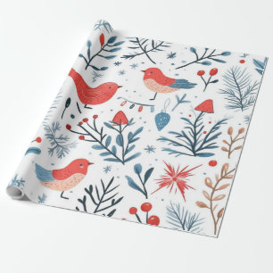 Papel De Presente Presente de pássaros brancos fofos do inverno Rust