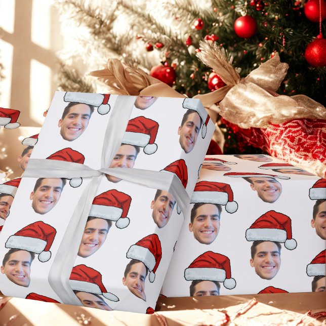 Papel De Presente Presente de Santa Hat Foto Personalizada do Rosto  (Criador carregado)