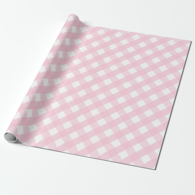 Papel De Presente Presente de Xadrez do Pastel Baby Soft Pink e Whit (Desenrolado)