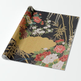 Papel De Presente Presente Dourado Negro de Decoupage Floral Kimono