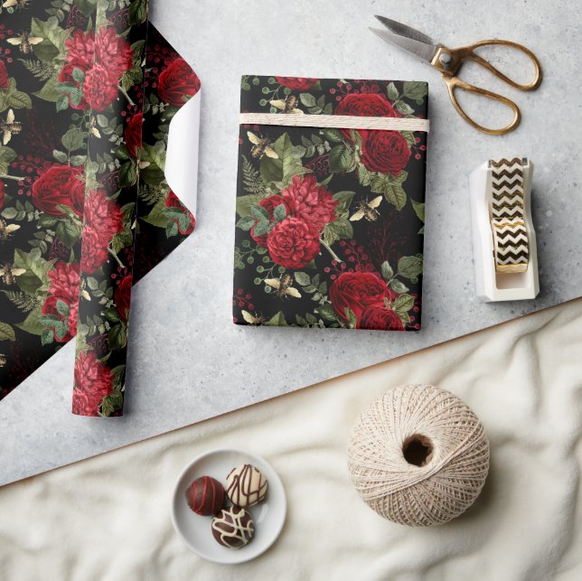 Papel De Presente Presente Elegante Floral de Abelhas Dourada (Artesanato)