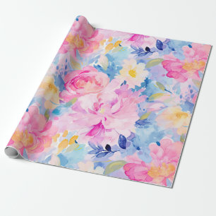 Papel De Presente Presente Estético de Jardim Floral da Avó Costeira