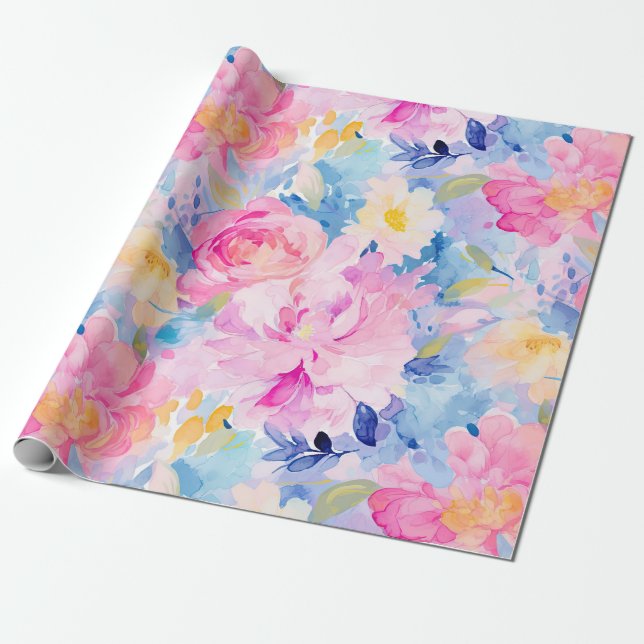 Papel De Presente Presente Estético de Jardim Floral da Avó Costeira (Desenrolado)