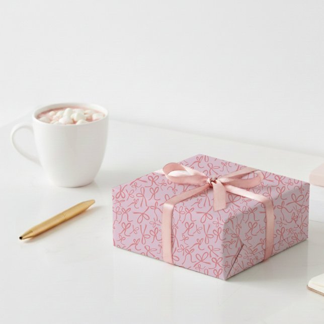 Papel De Presente Presente Feminino com Laços Rosa Fofos e Caprichos (Whimsical Cute Pink Bows Pattern Girly Gift Wrapping Paper
)
