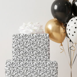 Papel De Presente Presente Feminino com Padrão de Laços Preto Branco