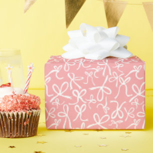 Papel De Presente Presente Feminino com Padrão de Laços Rosa Branco